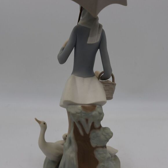 Lladro Vintage Girl With Geese Porcelain Figurine 12” Umbrella Spain Collectible - Picture 9 of 16